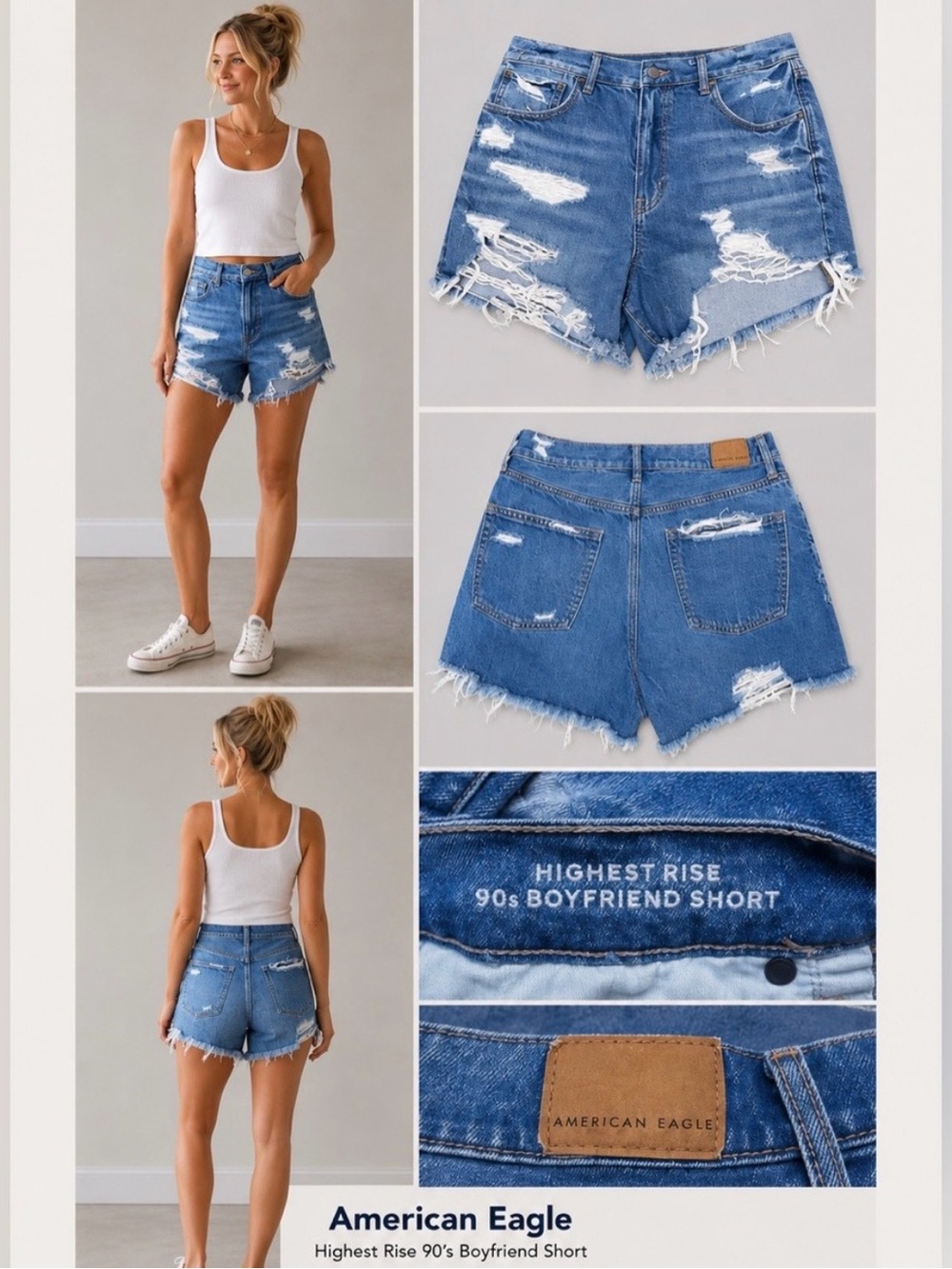 🦅AMERICAN EAGLE Highest Rise 90’s Boyfriend Shorts Distressed Stretch - Size 4